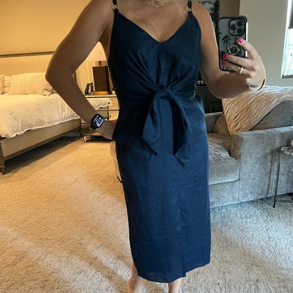 Reiss | Dresses | Reiss Kay Linen Plunge Dress In Navy 8 | Poshmark
